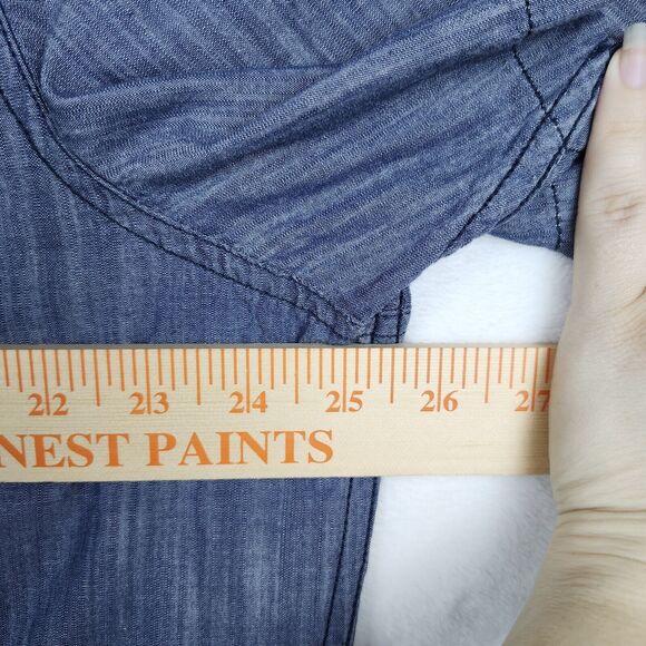 Rock & Republic Shirt Blue Two Tone Short Sleeve Button Up Size XL Front Pockets - Picture 4 of 8